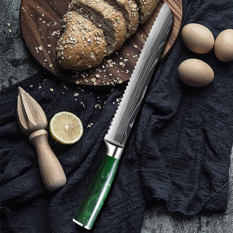 10-Piece Kitchen Knife Set – Laser-Engraved Damascus Pattern