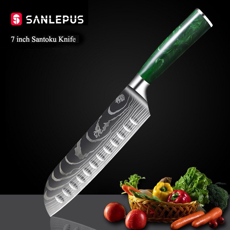 10-Piece Kitchen Knife Set – Laser-Engraved Damascus Pattern