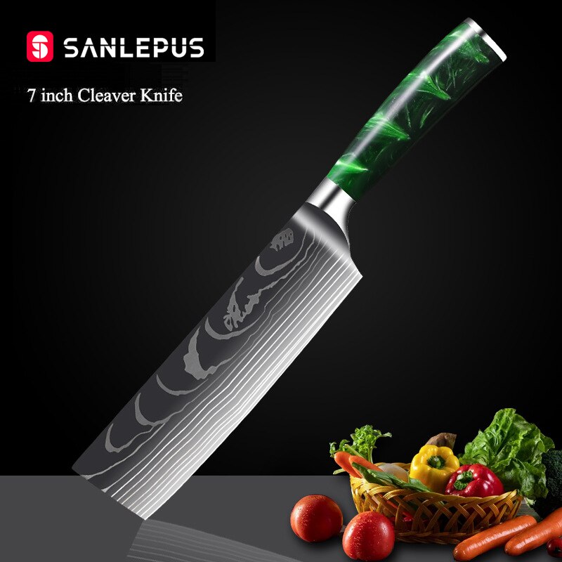 10-Piece Kitchen Knife Set – Laser-Engraved Damascus Pattern
