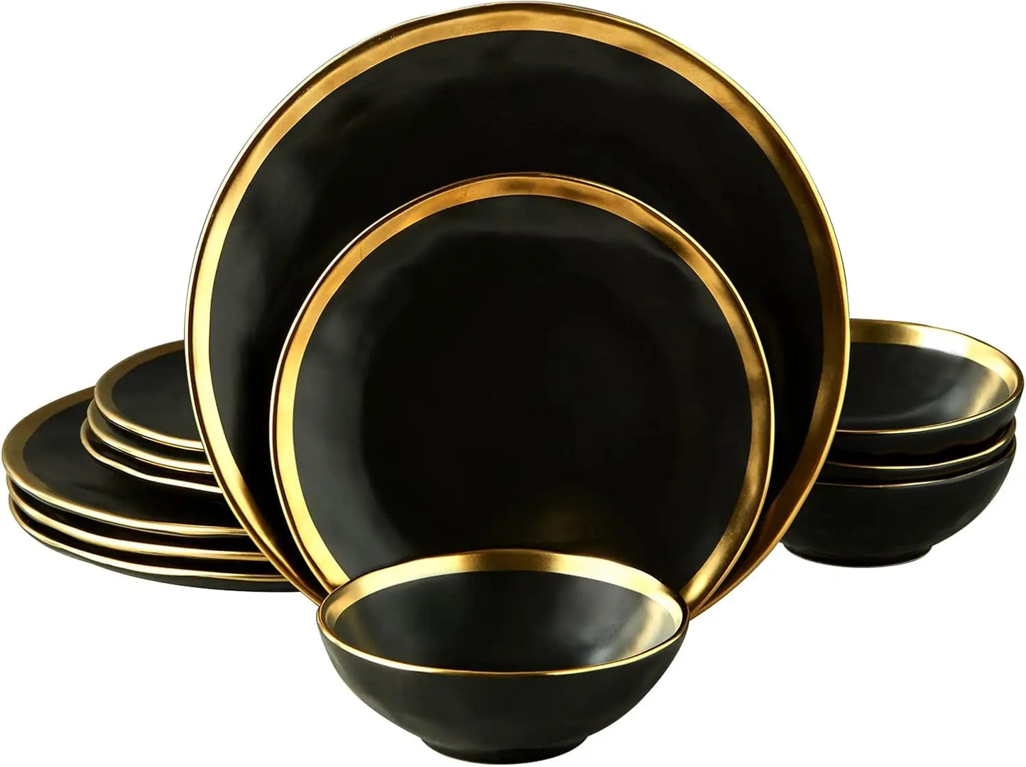 12-Piece Luxury Bone China Dinnerware Set – Gold-Rimmed Elegance
