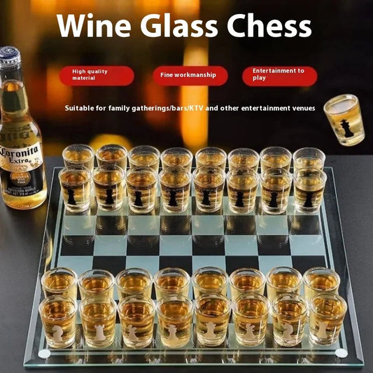 Transparent Glass Wine Glass Set with Bar Drinking Game, Whiskey & Cocktail Glasses, Tequila Chessboard Set