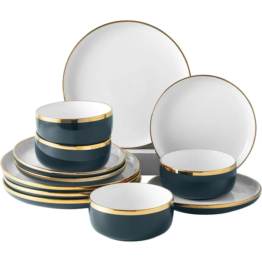 12-Piece Luxury Bone China Dinnerware Set – Gold-Rimmed Elegance