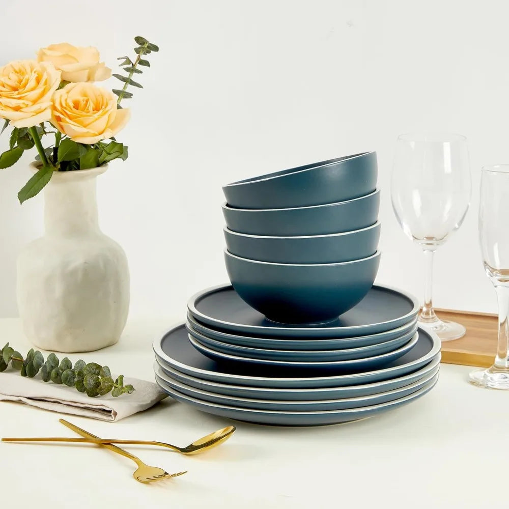 12-Piece Luxury Bone China Dinnerware Set – Gold-Rimmed Elegance