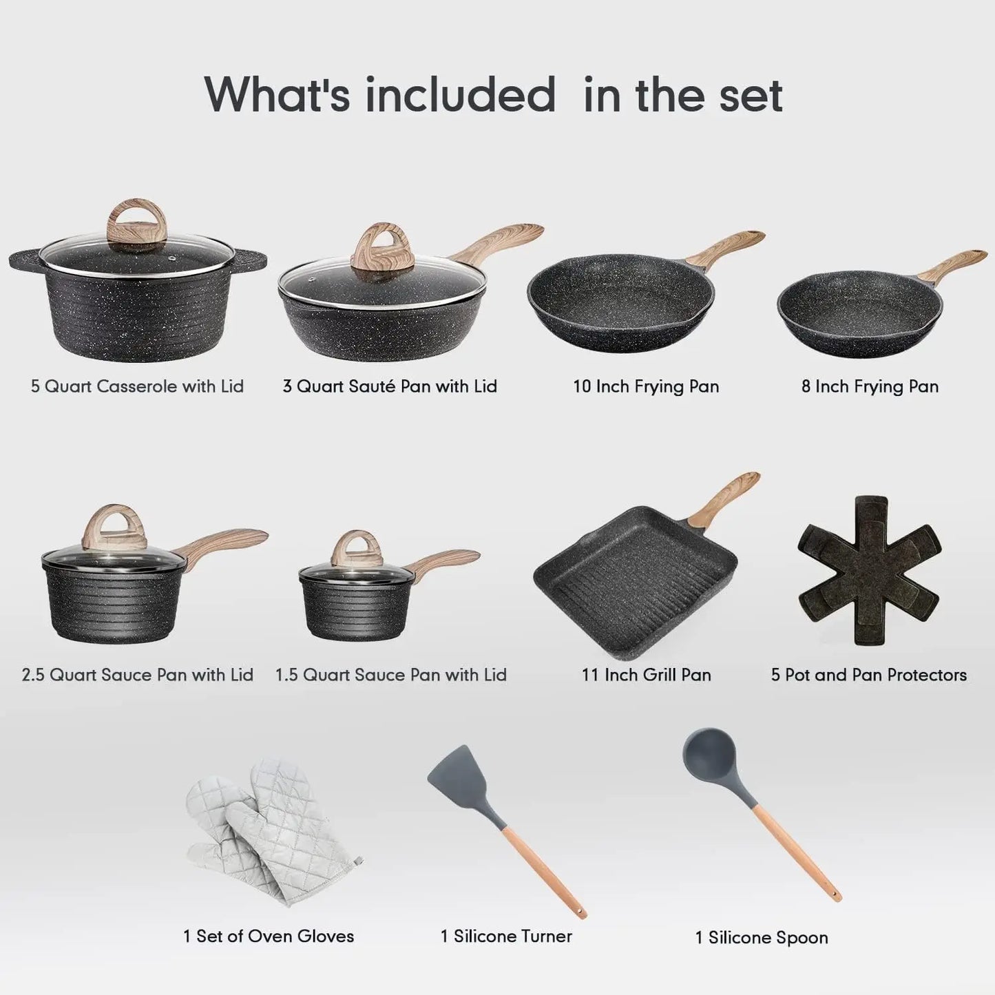 20-Piece Nonstick Granite-Coated Cookware Set – Induction Compatible