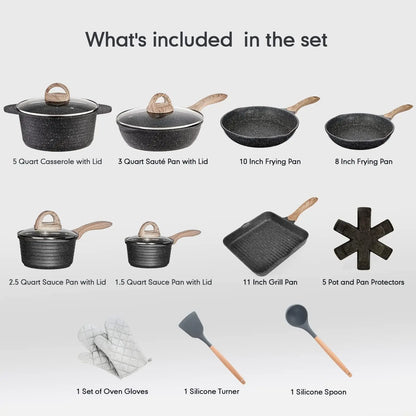 20-Piece Nonstick Granite-Coated Cookware Set – Induction Compatible