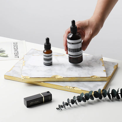 Luxury Natural Marble Serving Tray – Elegant with Gold Trim