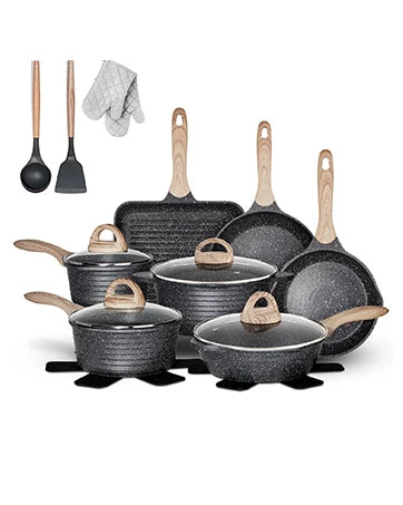 20-Piece Nonstick Granite-Coated Cookware Set – Induction Compatible