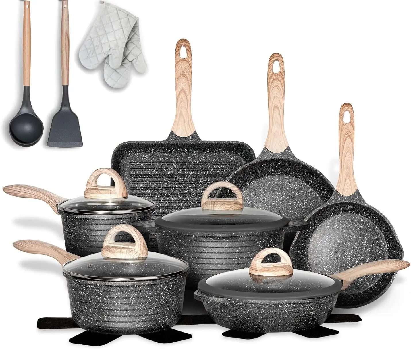 20-Piece Nonstick Granite-Coated Cookware Set – Induction Compatible
