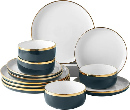 12-Piece Luxury Bone China Dinnerware Set – Gold-Rimmed Elegance