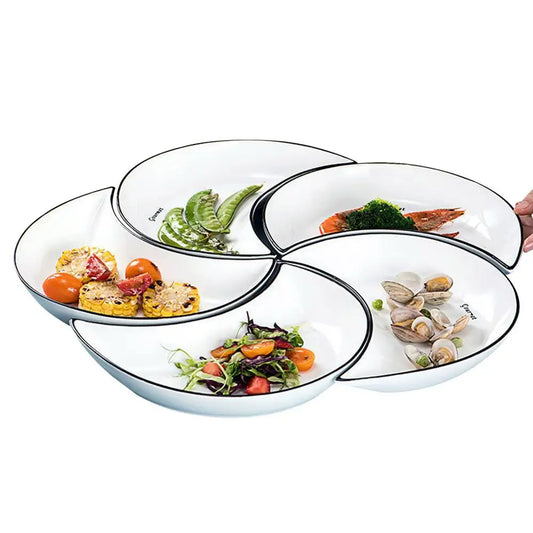 5-Piece Moon-Shaped Ceramic Dinner Plate Set – Elegant Serving Dishes