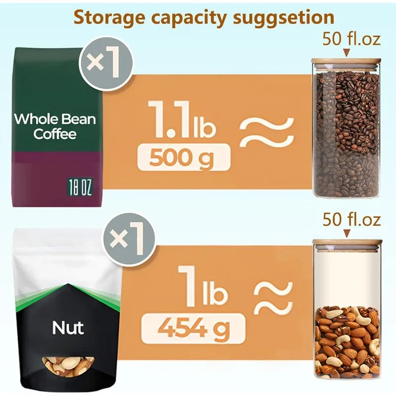 50 fl.oz Airtight Glass Storage Canister with Bamboo Lid – Clear & Durable