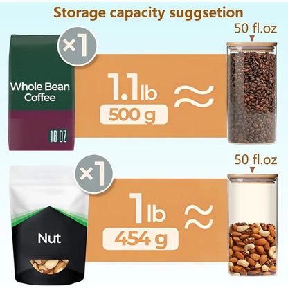 50 fl.oz Airtight Glass Storage Canister with Bamboo Lid – Clear & Durable