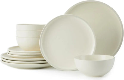 12-Piece Luxury Bone China Dinnerware Set – Gold-Rimmed Elegance