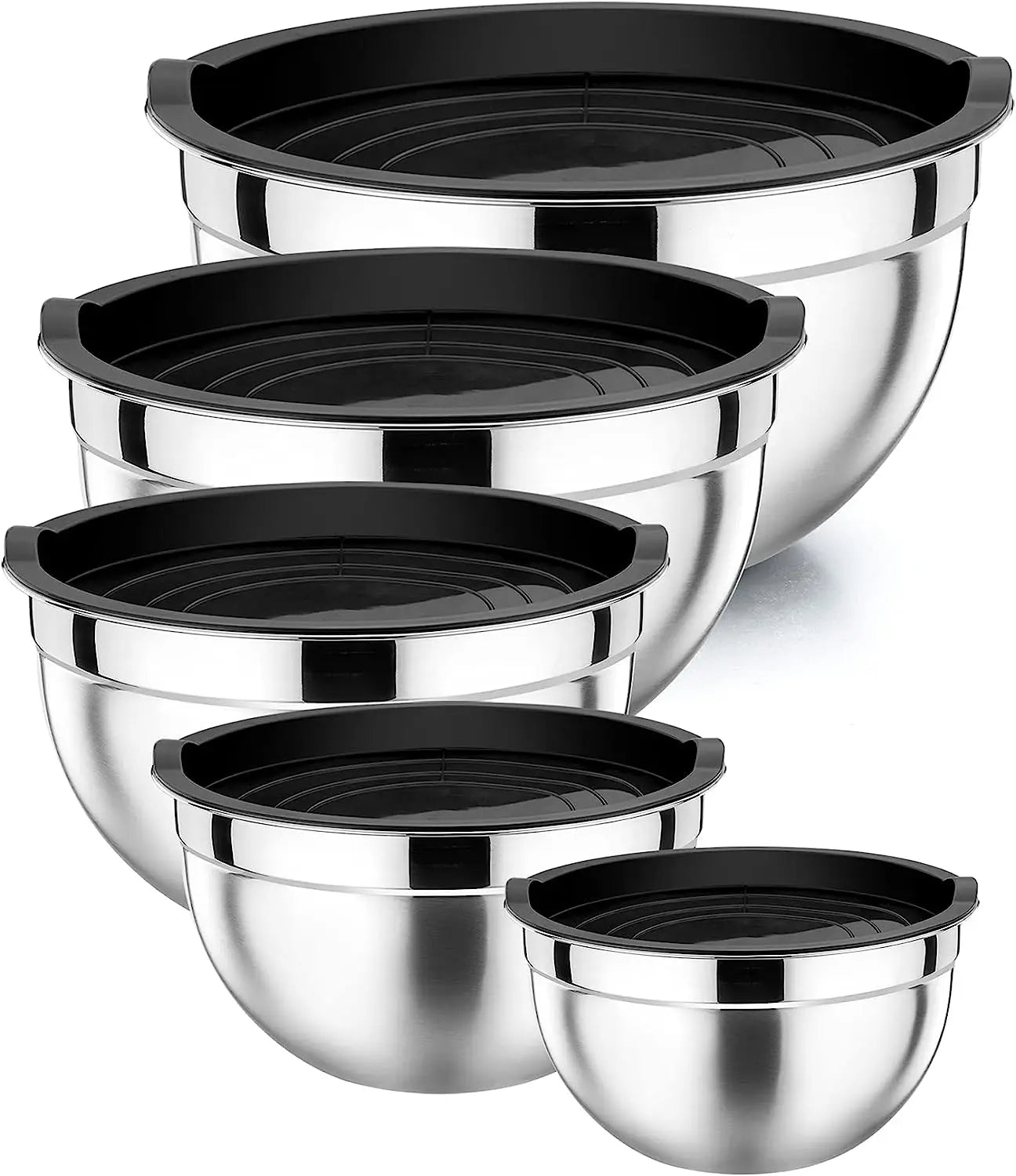 5-Piece Stainless Steel Mixing Bowl Set with Airtight Lids | Heavy-Duty Nesting Bowls for Baking and Serving