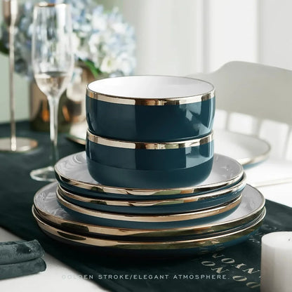 12-Piece Luxury Bone China Dinnerware Set – Gold-Rimmed Elegance