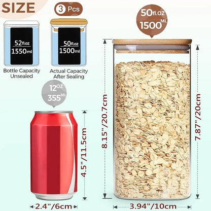 50 fl.oz Airtight Glass Storage Canister with Bamboo Lid – Clear & Durable