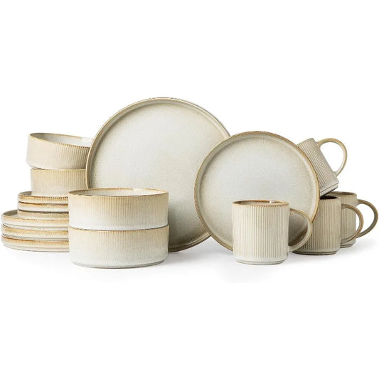 16-Piece Lead-Free Stoneware Dinnerware Set – Stylish & Safe