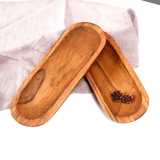 Handcrafted Oval Wooden Serving Tray – 7"x4" Decorative Plate