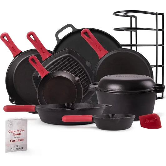 17-Piece Pre-Seasoned Cast Iron Cookware Set